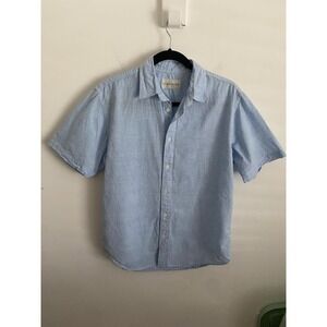 Coastaoro Mens Light Blue Cotton Linen Blend Short Sleeve Button Down Shirt L